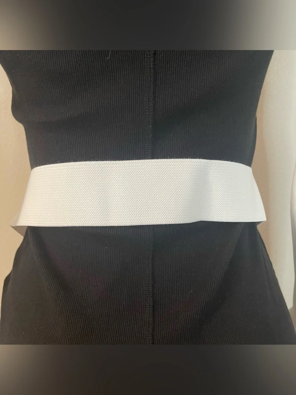 Plus size white PU leather gold tone square buckle elastic waistband belt